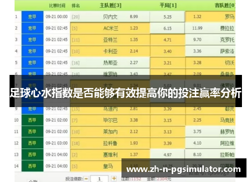 足球心水指数是否能够有效提高你的投注赢率分析