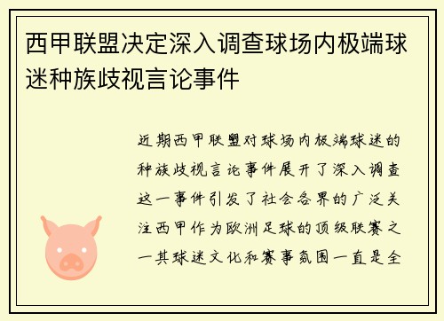 西甲联盟决定深入调查球场内极端球迷种族歧视言论事件